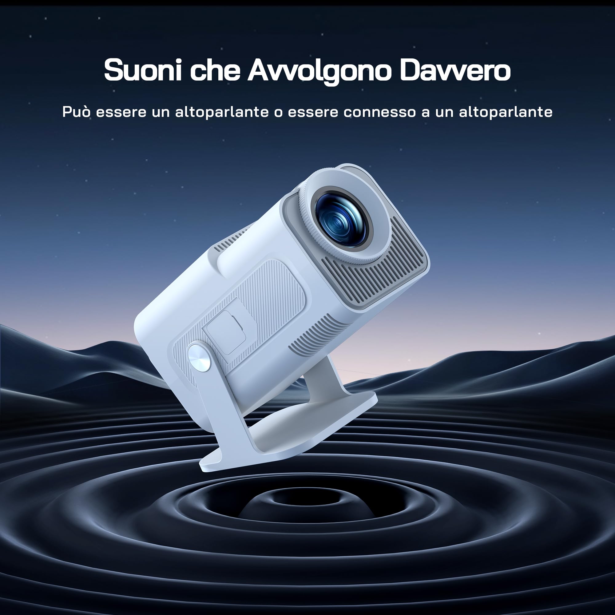 WOLFANG 4K Mini Proiettore【App Integrata/Netflix Ufficiale】, 26000 Lumen Proiettore Portatile con WiFi 6, 50% Zoom, Ruotabile 180° Videoproiettore per Home Theater/TV Stick/iOS/Android/PC/PS5/HDMI/AV