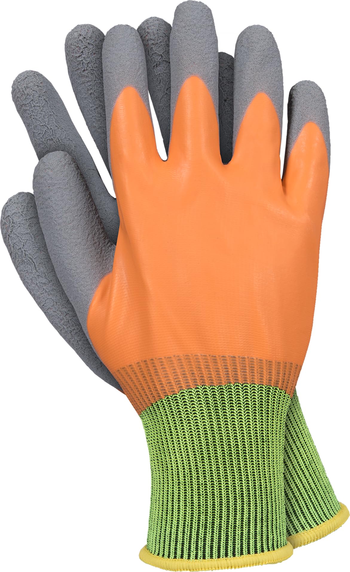 Ogrifox OX-ORANGE Polyesterhandschuhe beschichtet mit glattem, fluoreszierendem orangefarbenem Latex, Schutzhandschuhe, Arbeitshandschuhe, Gartenhandschuhe, OX.11.584, Orange-Gelb-Grau, Größe 8, 72