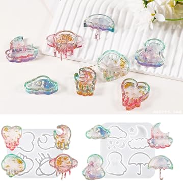 2 PCS Moon Cloud Heart Quicksand Resin Shaker Molds for Epoxy Resin Keychain & DIY Charm Pendant Craft