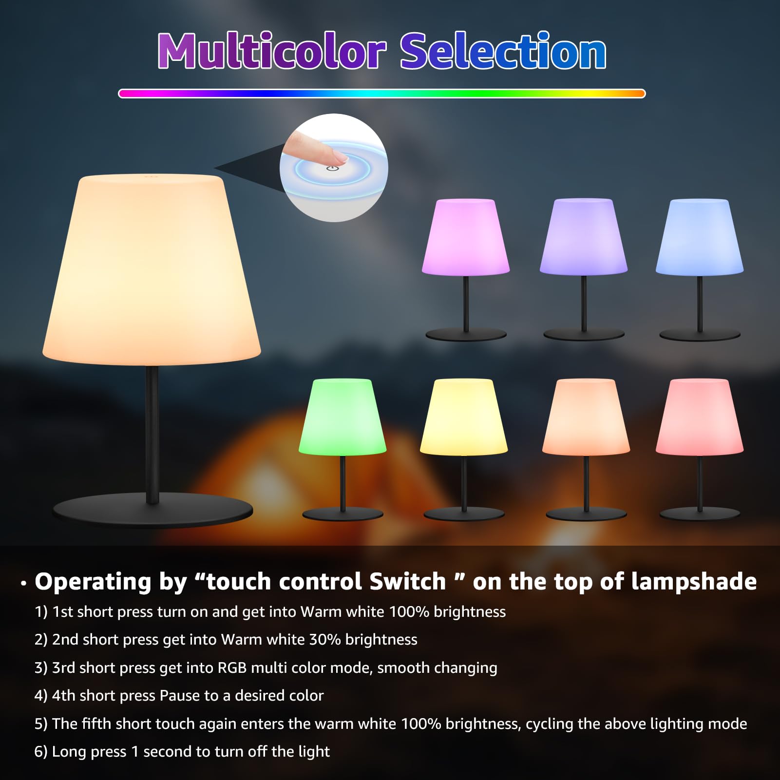 2 Stück Tischlampe Kabellos LED Akku Kleine Nachttischlampe Mini 8 Farben USB-C Aufladbar Tischleuchte Outdoor Indoor IP44 8-10h Akkulaufzeit Höhenanpassung Schwarz