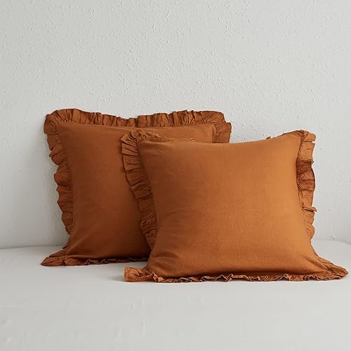 Miniatura 23 de Simple&Opulence - Juego de funda de duvet de 3 piezas, 100% lino francés lavado con volantes, estilo campestre bohemio, tamaño Queen