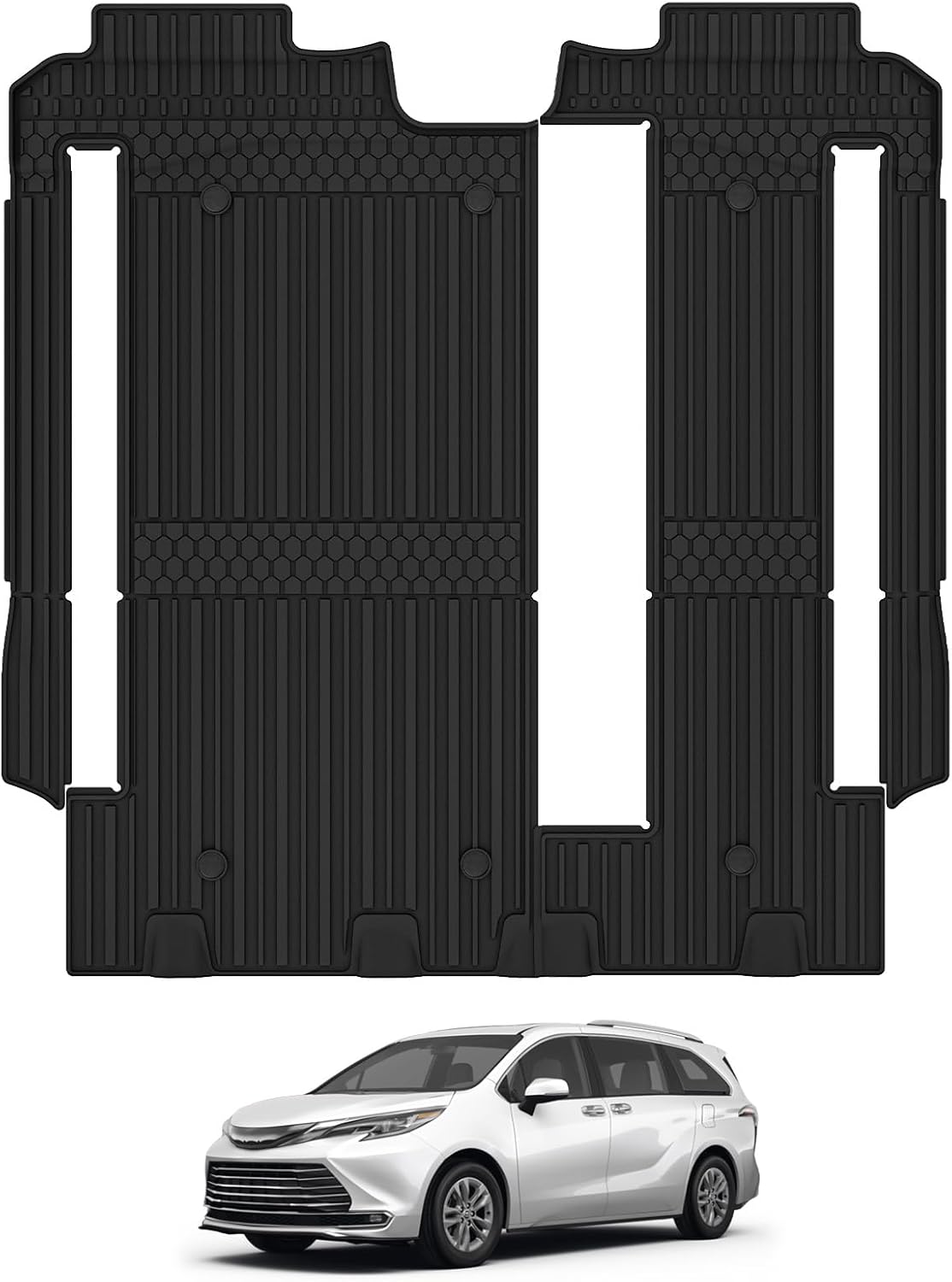 3W Floor Mat Fit Toyota Sienna 2021-2025 (Only for 8 Seat), TPE All Weather Custom Fit Floor Liner for Toyota Sienna LE/XLE, Full Cover Protection 2nd and 3rd Row Car Mats, Black 1. Sienna 8 Seat|21-25|2-3 Row Floor Mats