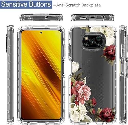 Miniatura 5 de Tothedu Funda para teléfono Poco X3 NFCPoco X3 ProPoco X3 con protector de pantalla de vidrio templado, lindo patrón floral transparente de cuerpo