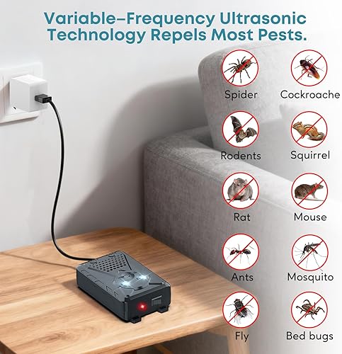 Miniatura 3 de Repelente ultrasónico de ratones de plagas y roedores, repelente electrónico de ratas, ardillas, murciélagos y arañas, ratones de control disuasorio