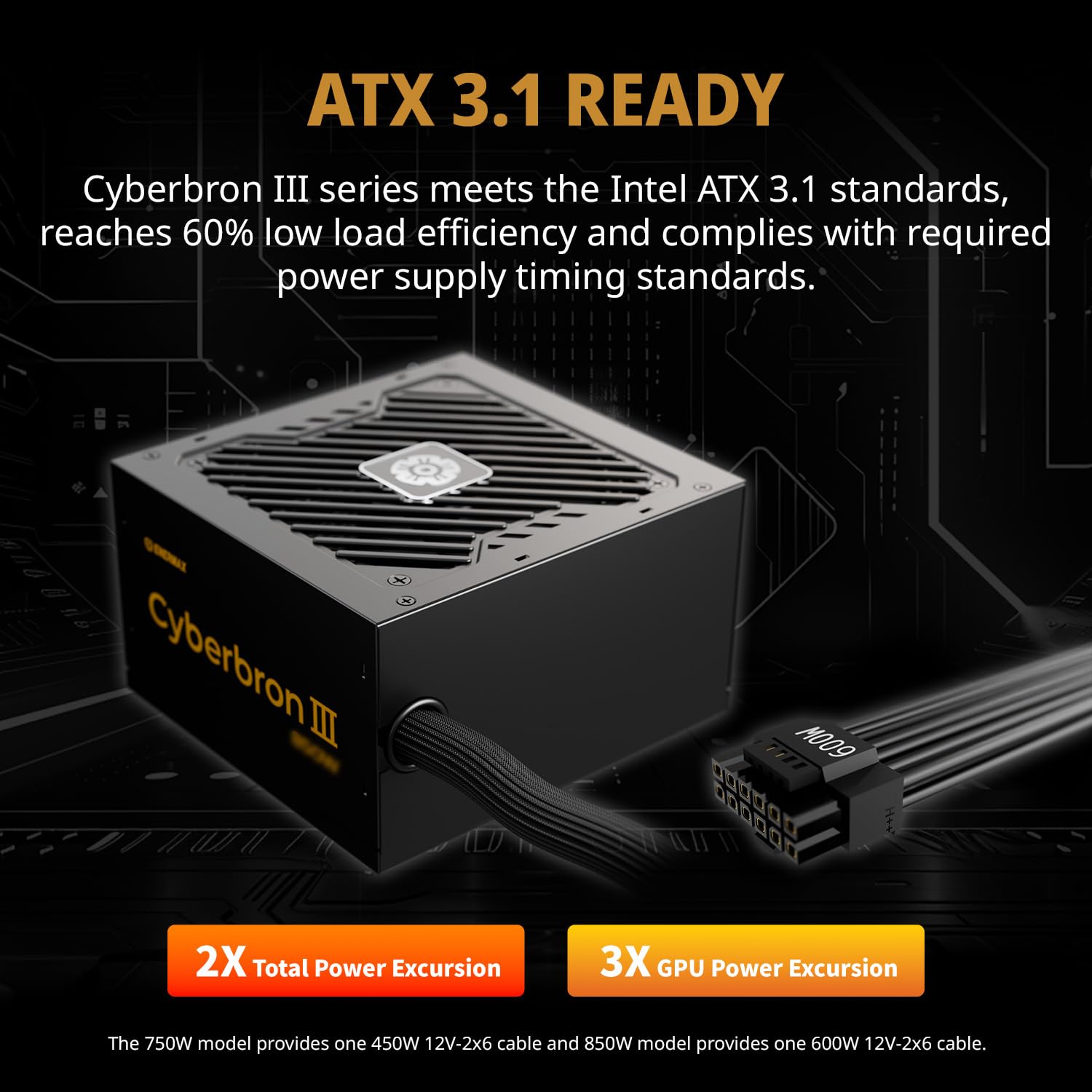 ENERMAX CYBERBRON III 750 W | niemodułowy zasilacz ATX 3.1 | PCIe 5.1|80 Plus Bronze|cichy wentylator FDB 120 mm | DC do DC z jap. Kondensatory|EMB750EWT-NAC