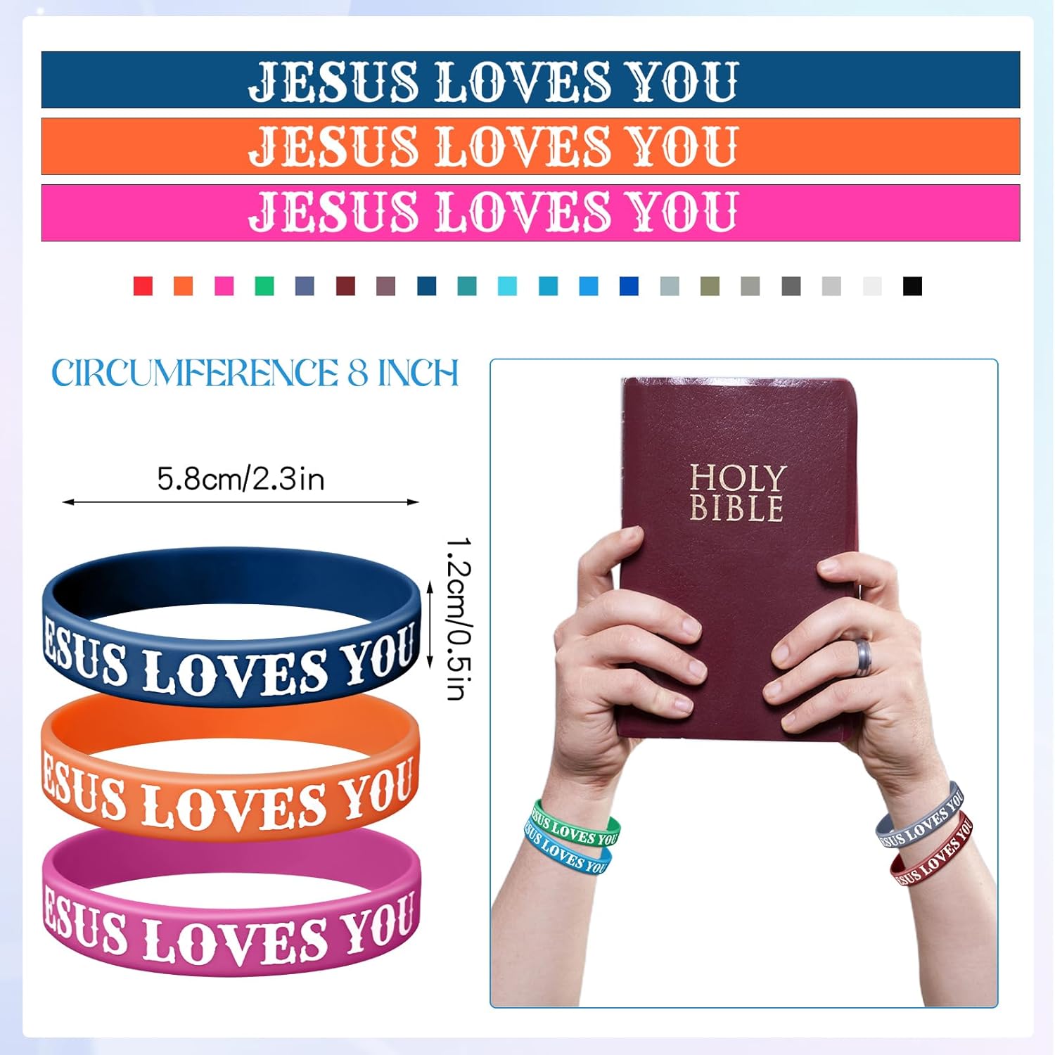 Lewtemi 100 Pcs Jesus Loves You Bracelet Bulk Silicone Christian Bracelet Colorful Rubber Wristbands Motivational Rubber Wristbands for Men Women Party Favors(Deep Color) - Image 3