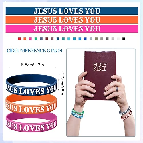 Miniatura 9 de Lewtemi 100 pulseras de silicona de Jesús te ama, pulseras de goma coloridas, pulseras cristianas motivacionales a granel para hombres y mujeres,