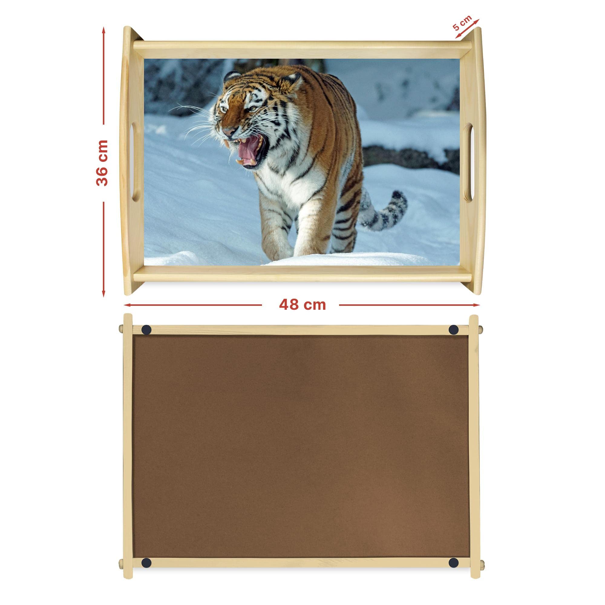 11961 Holz-Tablett | Motiv Tierwelt Tiger | Servier-Tablett für jeden Anlass | Maße: 48 x 36 cm
