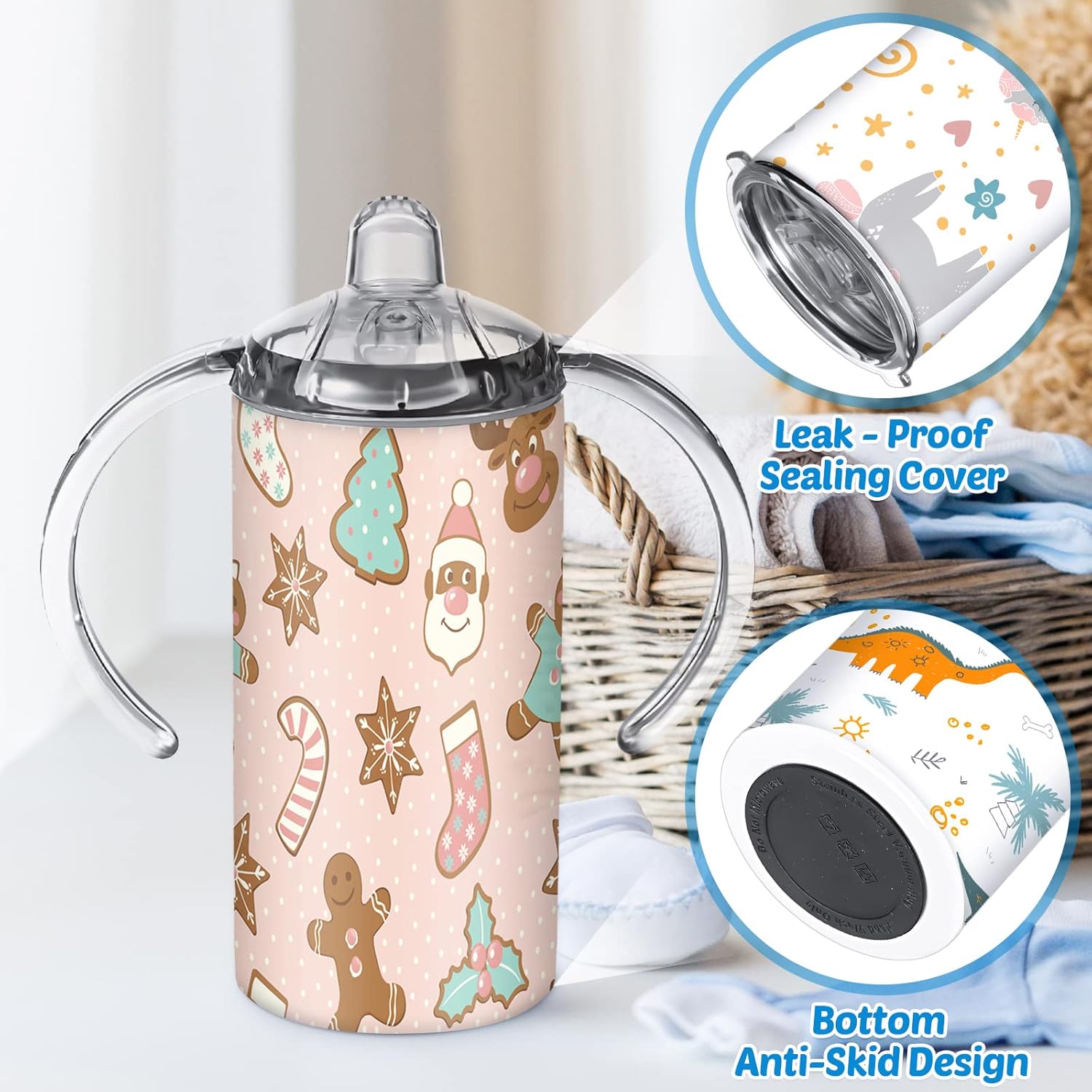 Zubebe 12 Pack 12 oz Sublimation Sippy Cups Blanks 2 in 1 Kids Tumbler with 2 Lids Stainless Steel Toddlers Sublimation Cups Water Bottle with Straws, 2 Heat Tape, 12 Transfer Coating, Coaster, Brush - Image 5