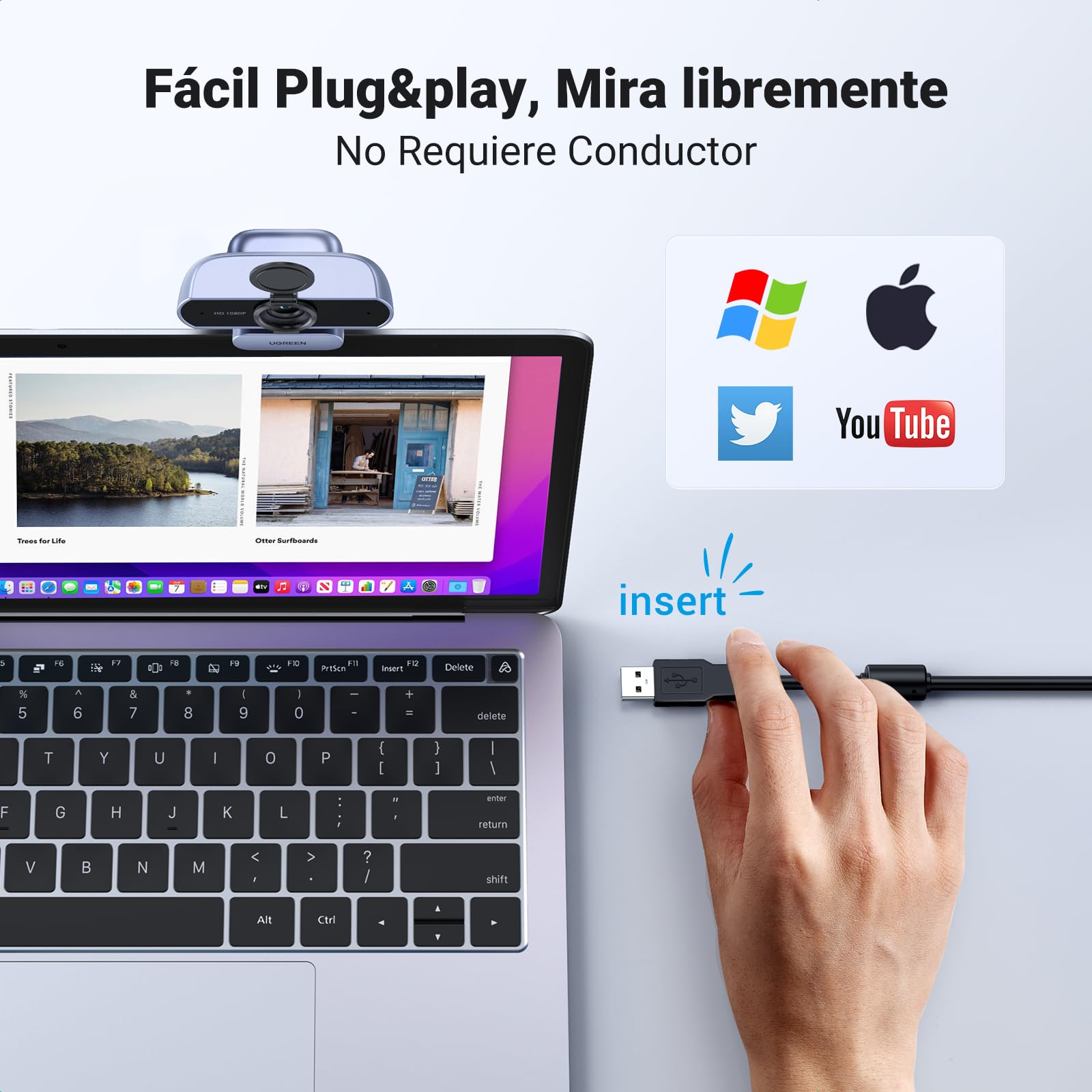UGREEN Webcam Full HD 1080P 30FPS USB A PC Cámara 2 Micrófono Incorporado 85° Ángulo de Visión para Windows MacOS Linux Soporta Youtube Streaming Video Calling Zoom Videoconferencia(Gris)