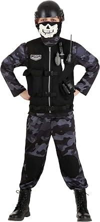 Kids Elite Army Costume with Military Vest, Toy Helmet, and Accessories, Skull Mask Soldier Halloween Costume for Boys