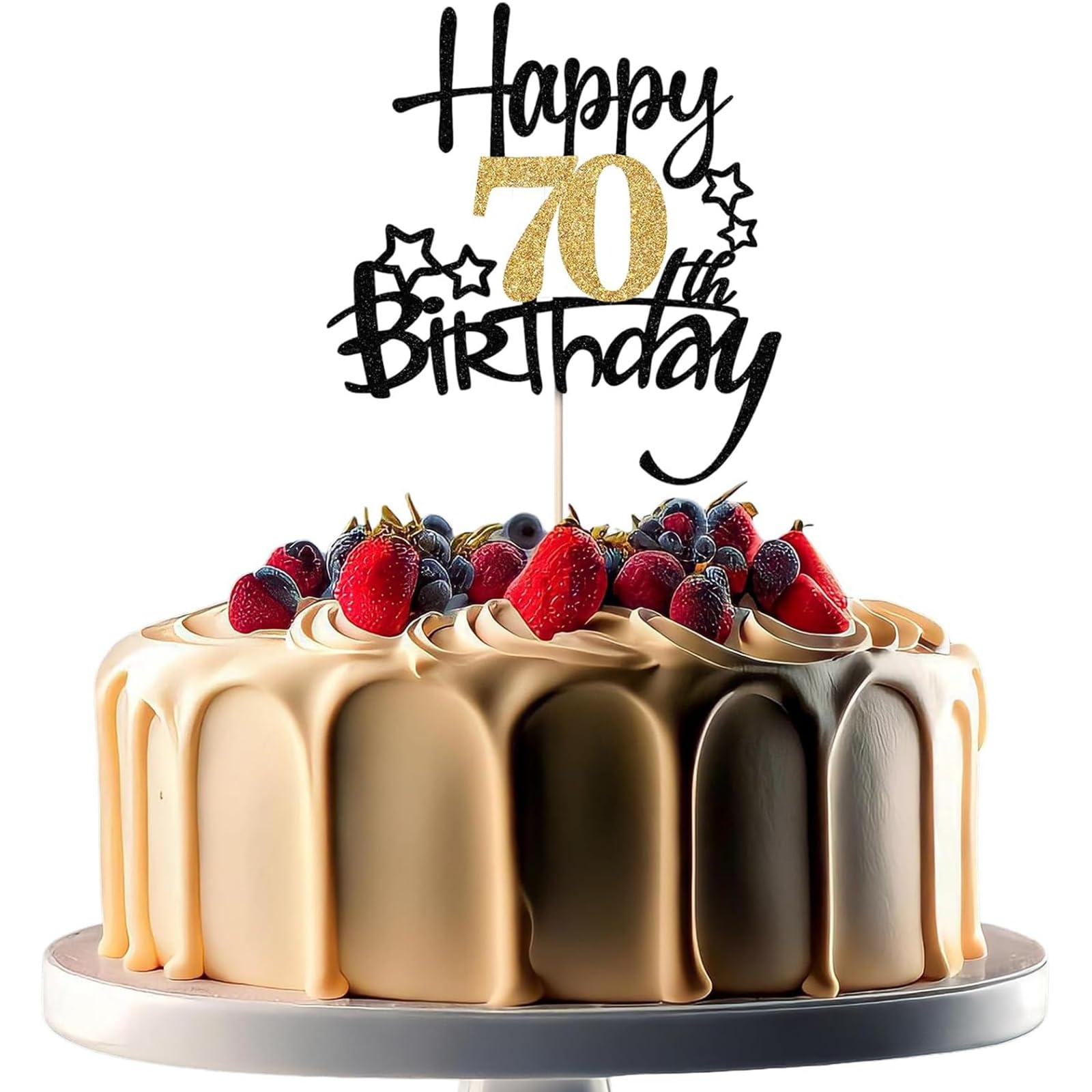 XINCHENG 1Pcs Birthday Cake Toppers, Black and Gold Glitter Cake Decorations, Happy 30th Birthday Cake Toppers for Men and women Themed Party