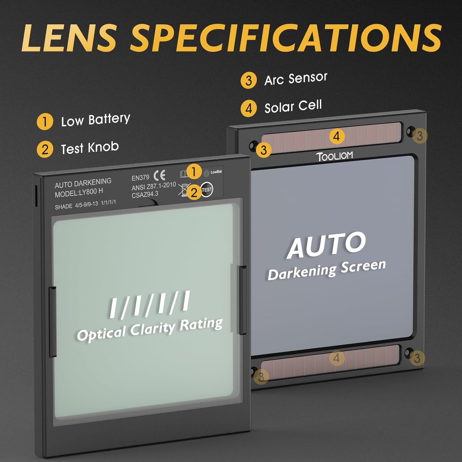 TOOLIOM Auto-Darkening Helmet Lens Features