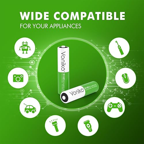 Miniatura 5 de Voniko Paquete de 12 baterías recargables AAA NiMH Enecycle Triple A, ultra largas, 850 mAh, recarga hasta 1000 veces, precargadas (1.2 V)