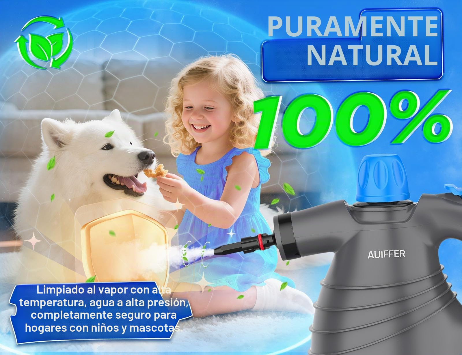 Limpiador a Vapor Portátil, Alta Presión y Temperatura para Rincones y Grietas Difíciles,100% sin Químicos Vaporeta de Mano con 9 Accesorios, para la Cocina el Baño y el Lavado de Coches al Aire Libre