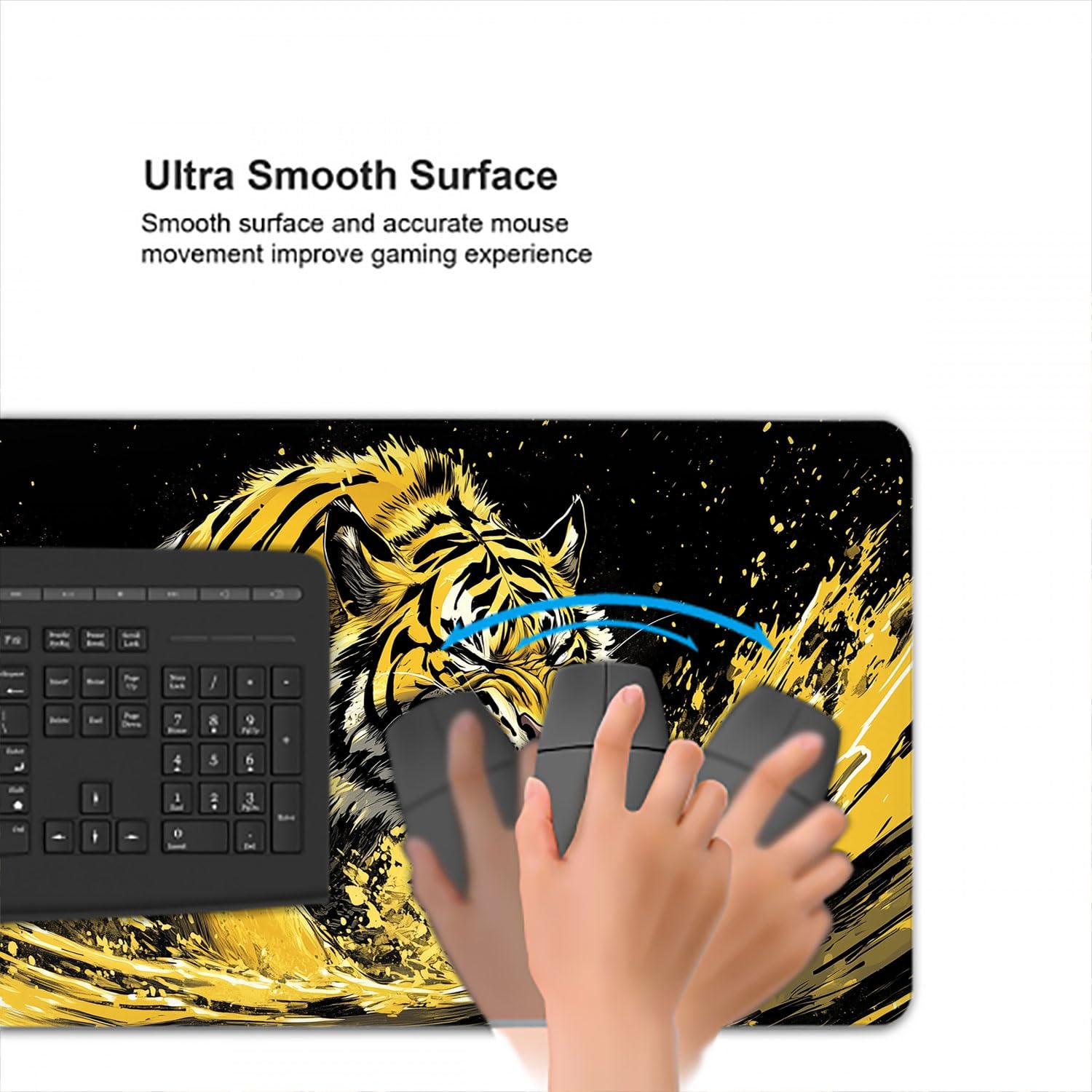 Alfombrilla de ratón con diseño de tigre rugiente, diseño de animales geniales, color negro, dorado, vida silvestre, tamaño XL, alfombrilla de mouse grande extendida para teclado para laptop,