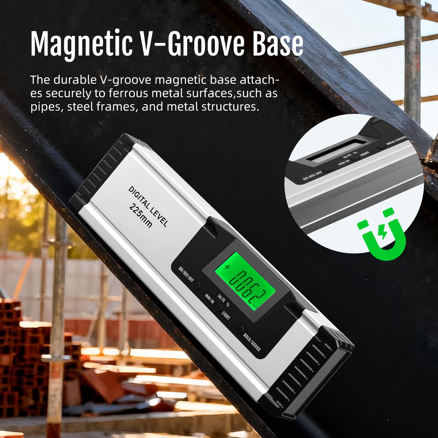 Wigearss Niveau Magnétique Numérique, Aiguille de Biseau avec Base Magnétique, Écran LED et Rétroéclairage, Inclinomètre Numérique pour Menuiserie, Bâtiment, 225 mm