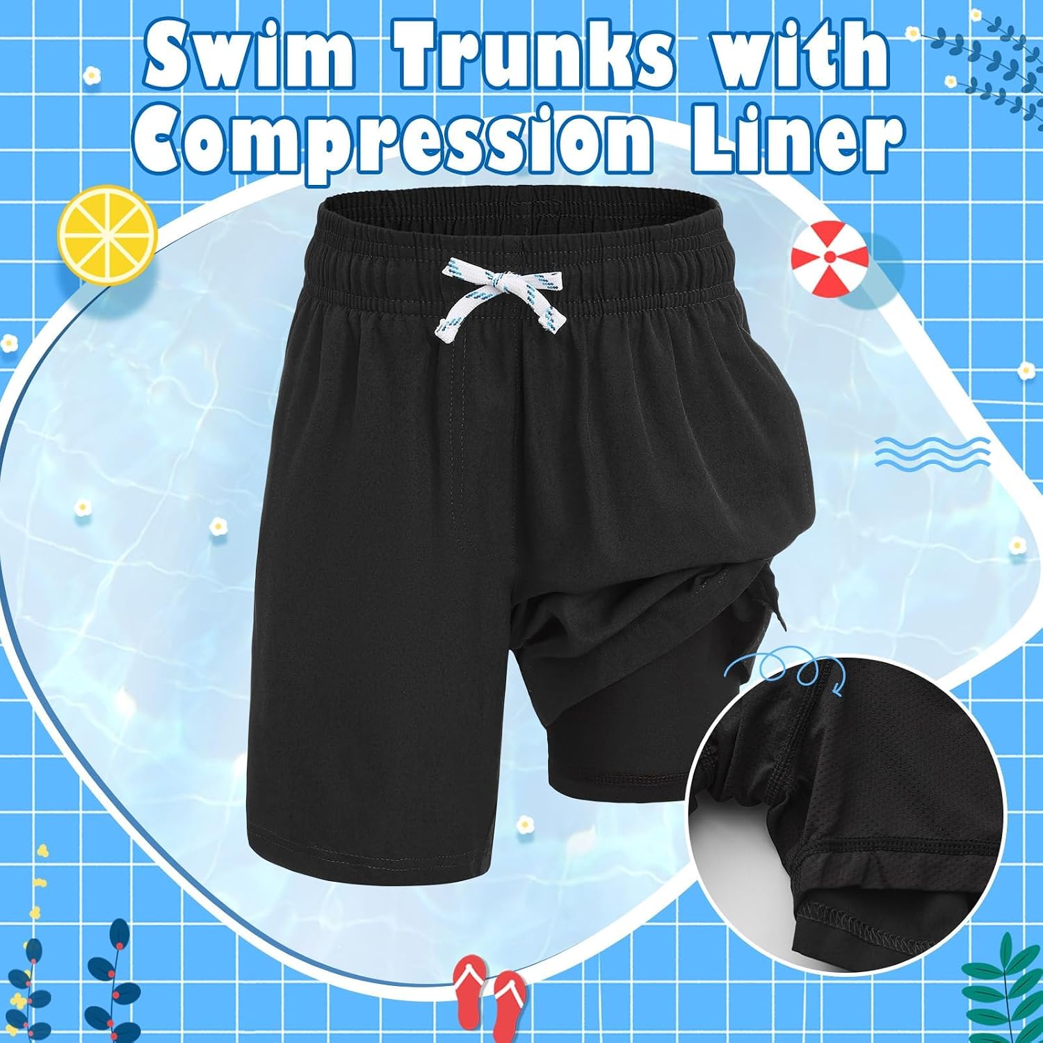 HODOSPORS Boys Swim Trunks with Compression Liner Swimsuit Bathing Suit Toddler Board Shorts