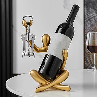 Thinker Statue Wine Rack, Gold Modern Rack for Kitchen Table Decor, Single Wine Bottle