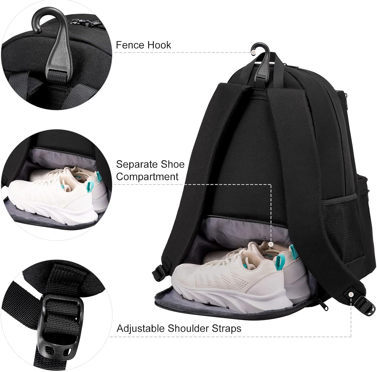 Sucipi Tennis Bag Professional Tennis Backpack for Men and Women Racket Bags Holds 2 Rackets with Ventilated Shoe Compartment - Image 3