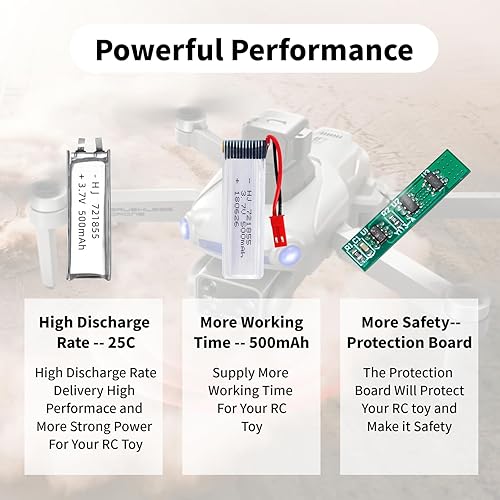 Miniatura 6 de 2 unids 3.7 V 500 mAh 25C 721855 JST Plug batería recargable Lipo con 1S cargador USB para UDI U818A U817A U817 U818A-1 V959 V222 V929 RC Quadcopter