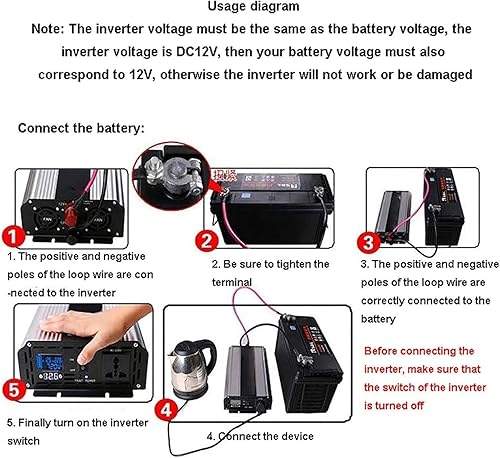 Miniatura 4 de Inversor de onda sinusoidal pura de CC 48 V60 V72 V a CA 110 V con pantalla LCD, inversor de corriente de coche con control remoto inalámbrico para