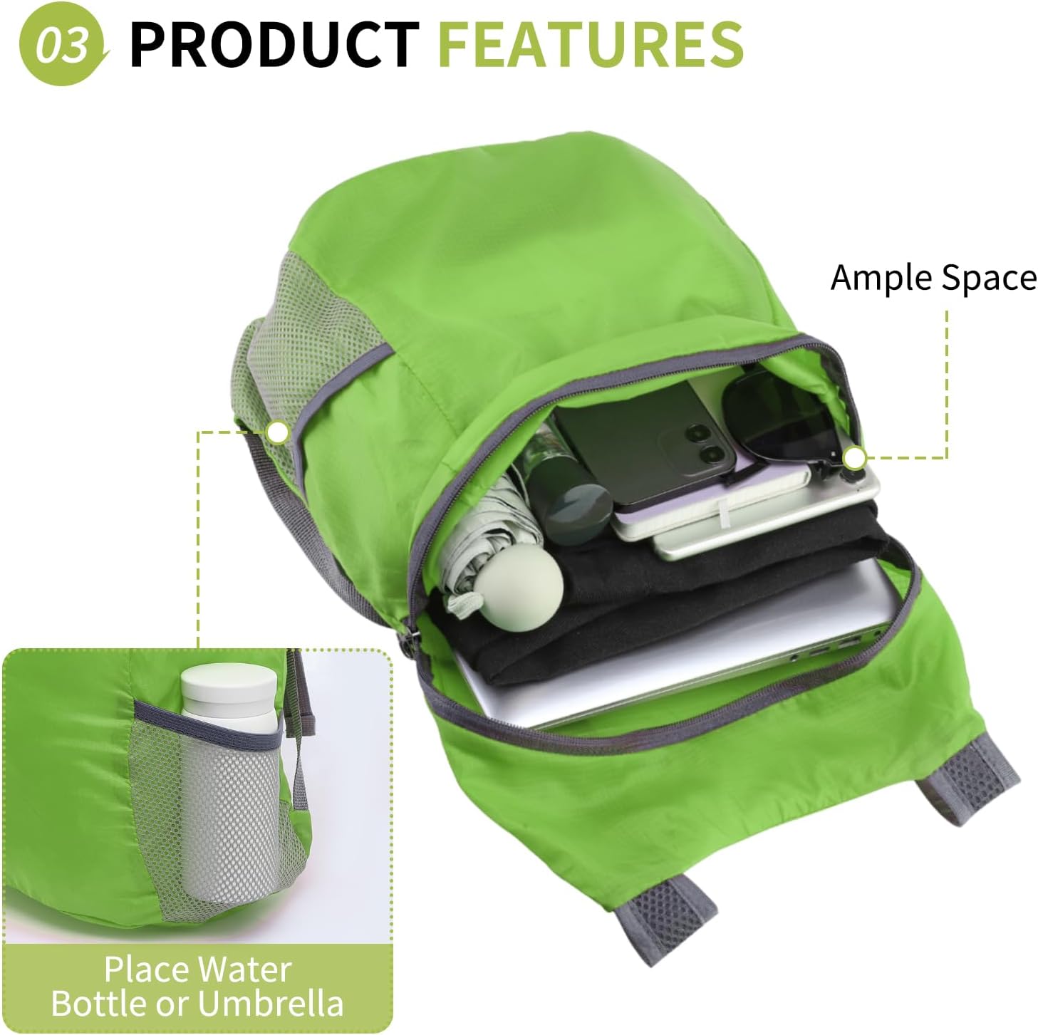 Ultra Lightweight Hiking-Daypack,Foldable Travel Packable Backpack image 5