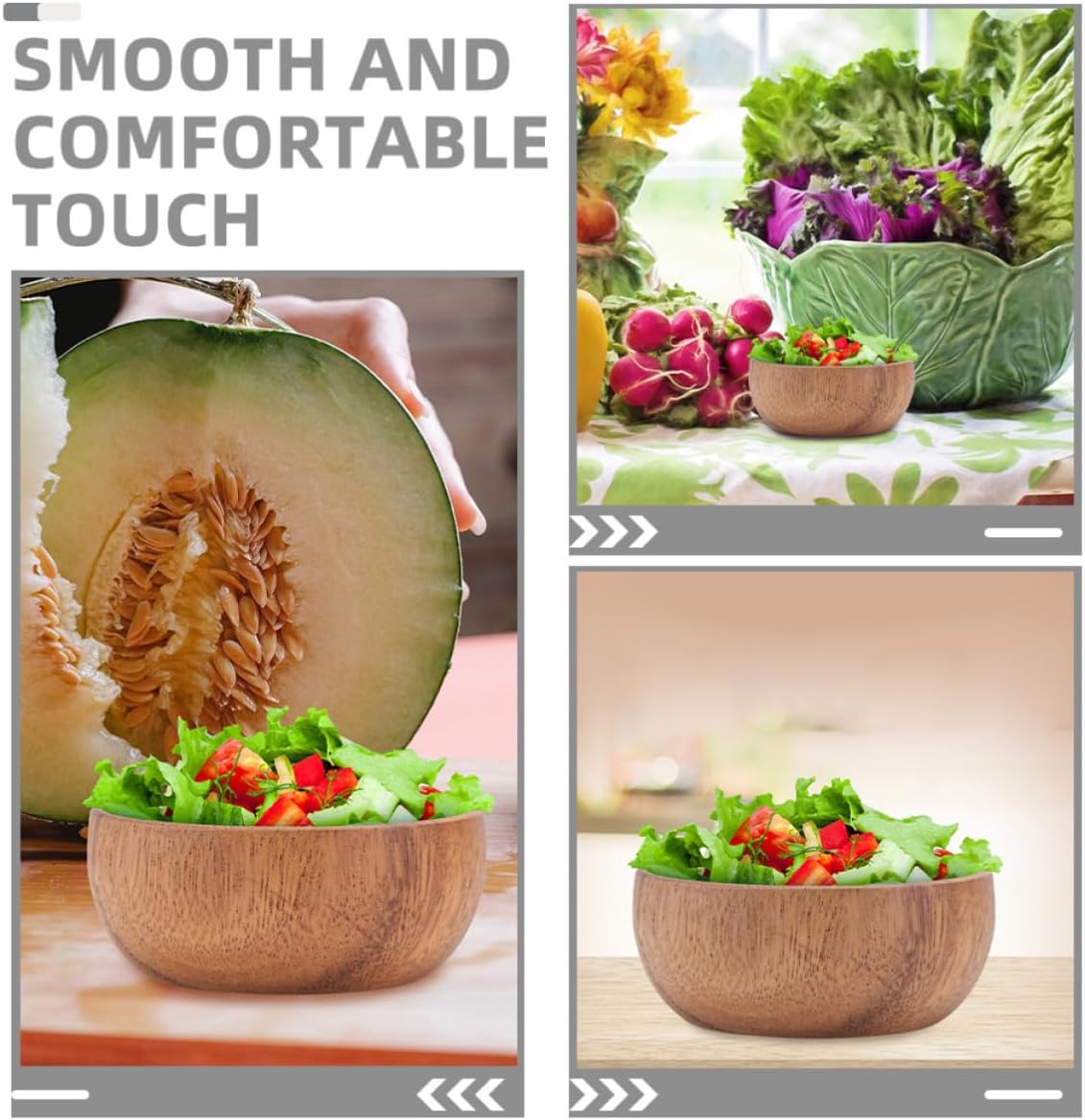 2pcs Wooden Serving Tray and Salad Mixing Bowl Set, Rustic Natural Wood Grain Smooth Finish, Versatile Wooden Plate Chargers for Home and Hotel Kitchens