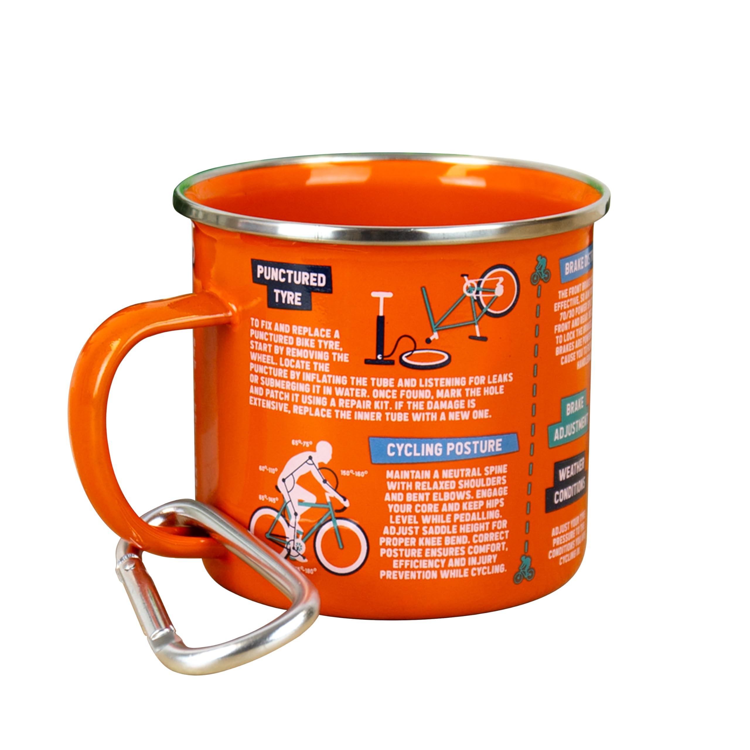 Gift Republic Cycling Guide Enamel Mug & Carabiner Outdoor Camping Mug Durable Metal Coffee Cup Cyclist's Gift Idea Adventure Camping Hiking Kit Gardening Mug 500 ml