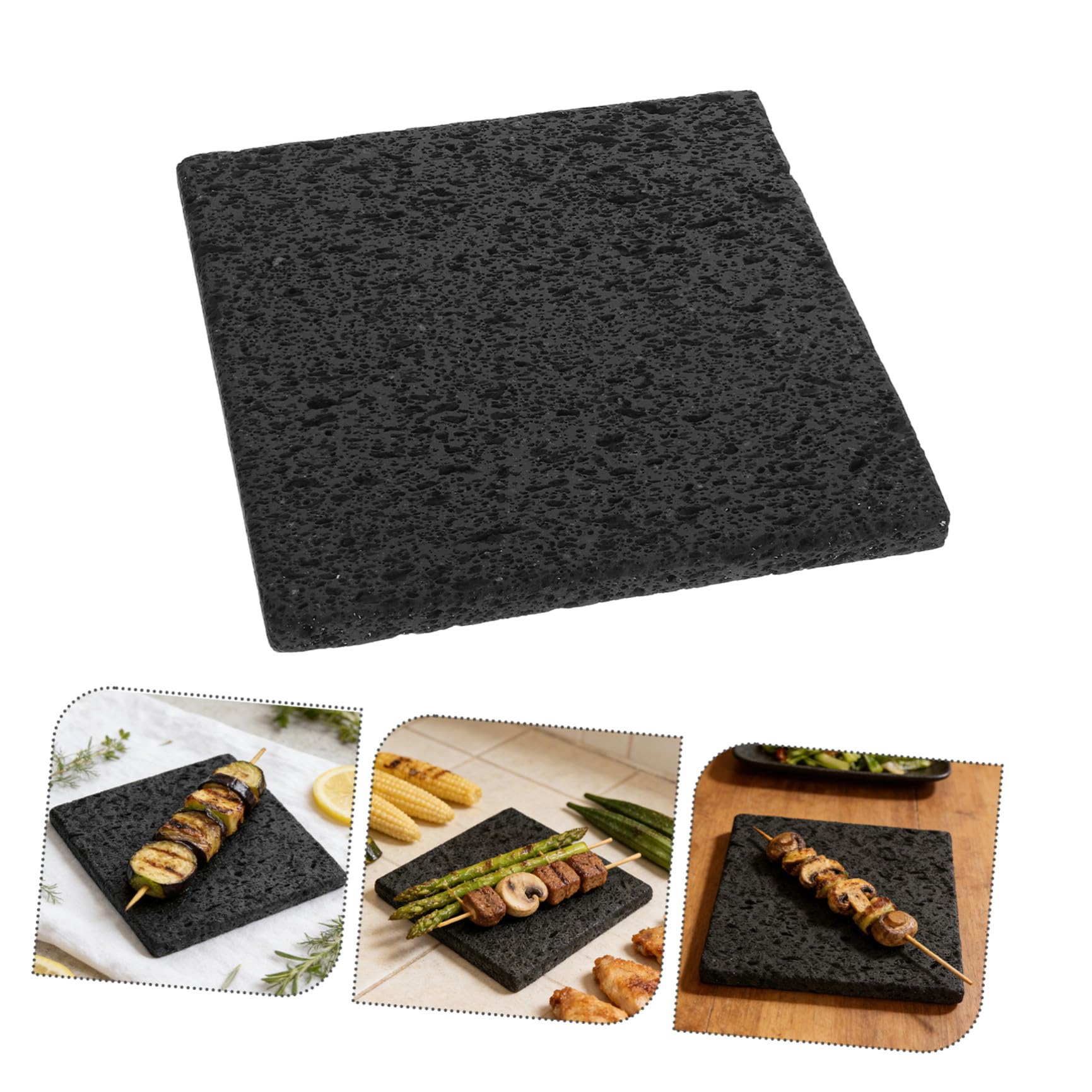 VICASKY Pietra Lavica per Cottura Coreana in Roccia Nero, 20x20x1.5 Cm, Padella per Grigliare senza Fumo per Casa e Cucina Indoor Design Tradizionale
