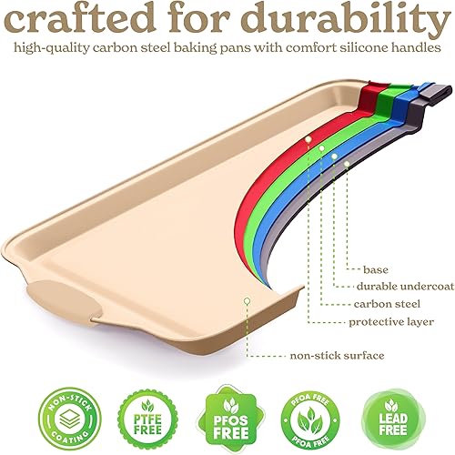 Miniatura 13 de Country Kitchen Juego de utensilios para hornear apilables antiadherentes, resistentes, duraderos, de fácil liberación, color rojo, 10