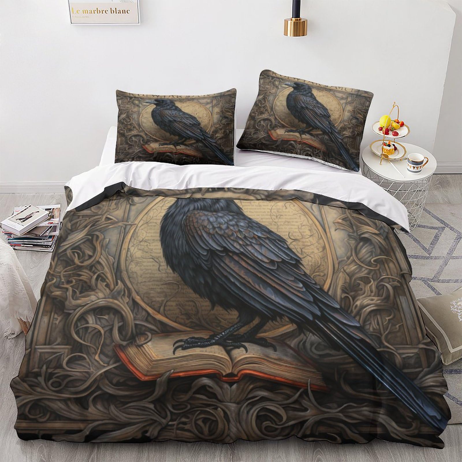 Geeyou Raven-12 Raven Lovingly Comforter Cover Hidden Zipper Duvet Cover Set With Pillowcases Bedding Set Soft Microfiber Crows Quilt Cover Set Various Sizes For Kids Adults King（220X240cm）
