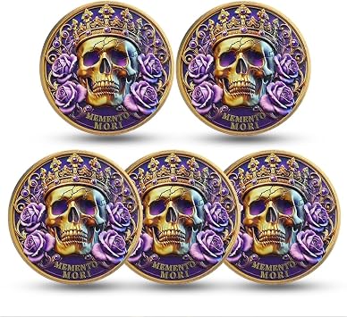 5 Pack of Memento Mori Coin Skull Challenge Coins EDC Reminder Token Your Time is Limited Inspirational Stoicism Gifts for Daily Stoic Practice
