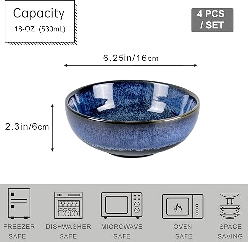 Miniatura 2 de UNICASA Juego de 4 cuencos pequeños de cerámica, cuencos de cereales de 8 onzas, cuencos de arroz esmaltado reactivo de porcelana, cuencos de postre