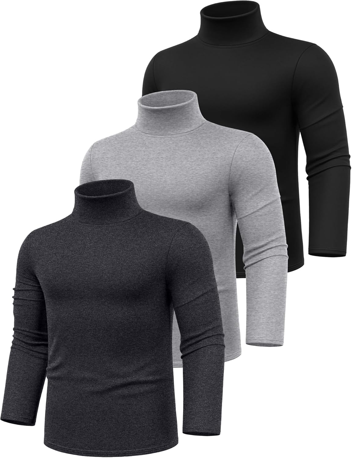 Ficerd 3 Pack Men's Big and Tall Turtleneck Shirts Cotton Long Sleeve Turtle Neck Tops Plus Size Loose Fit Basic Tee - Image 3