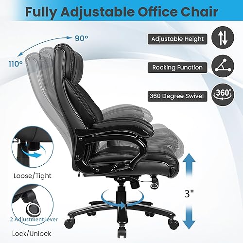 Miniatura 6 de POWERSTONE Silla de oficina grande y alta de 500 libras, sillas de oficina ergonómicas de alta resistencia, respaldo alto, acolchado grueso, silla