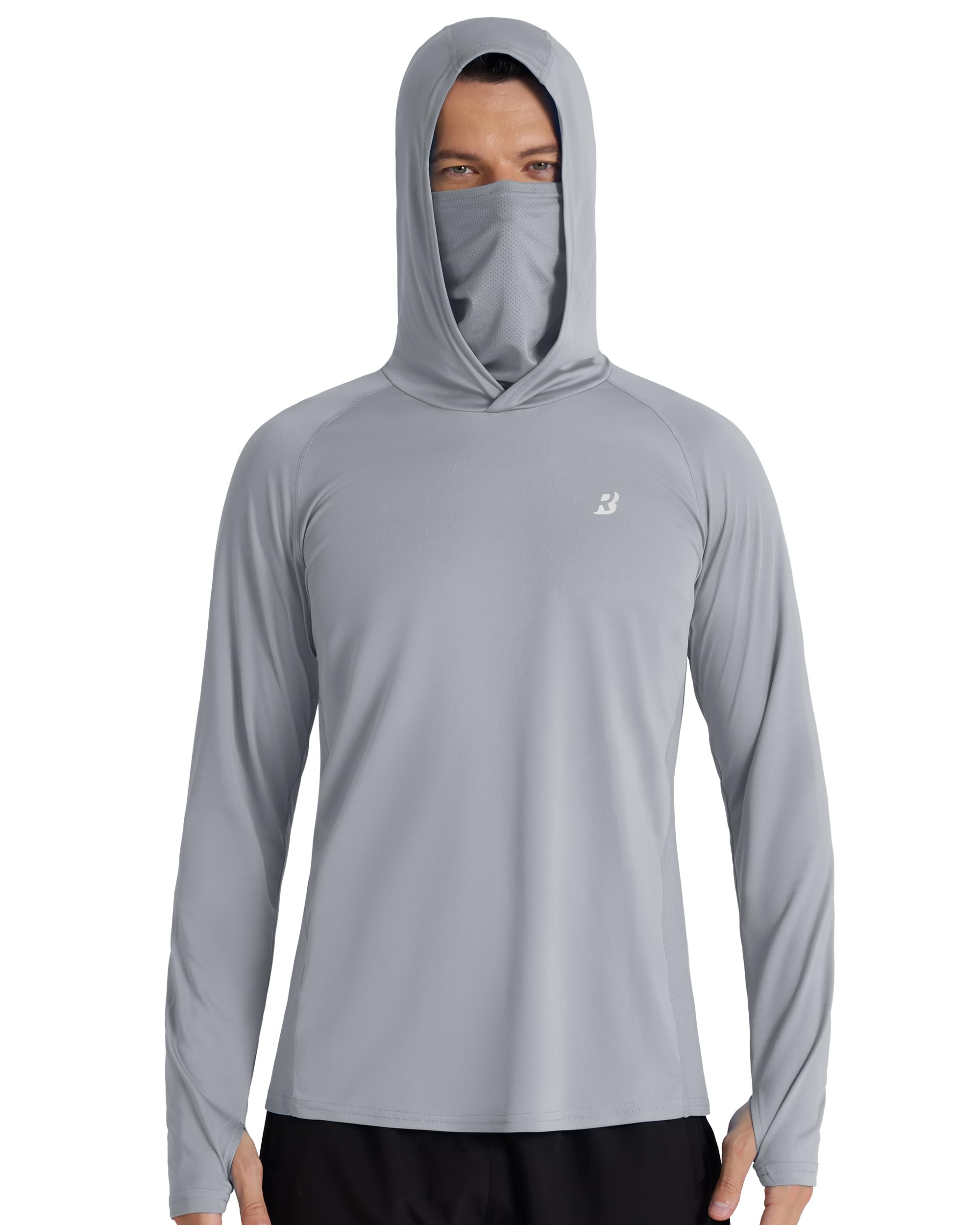 Roadbox UPF 50+ Sun Hoodie Men, Long Sleeve UV Protection Fishing Shirts with Mask, Lightweight Rash Guard for Hiking Outdoor