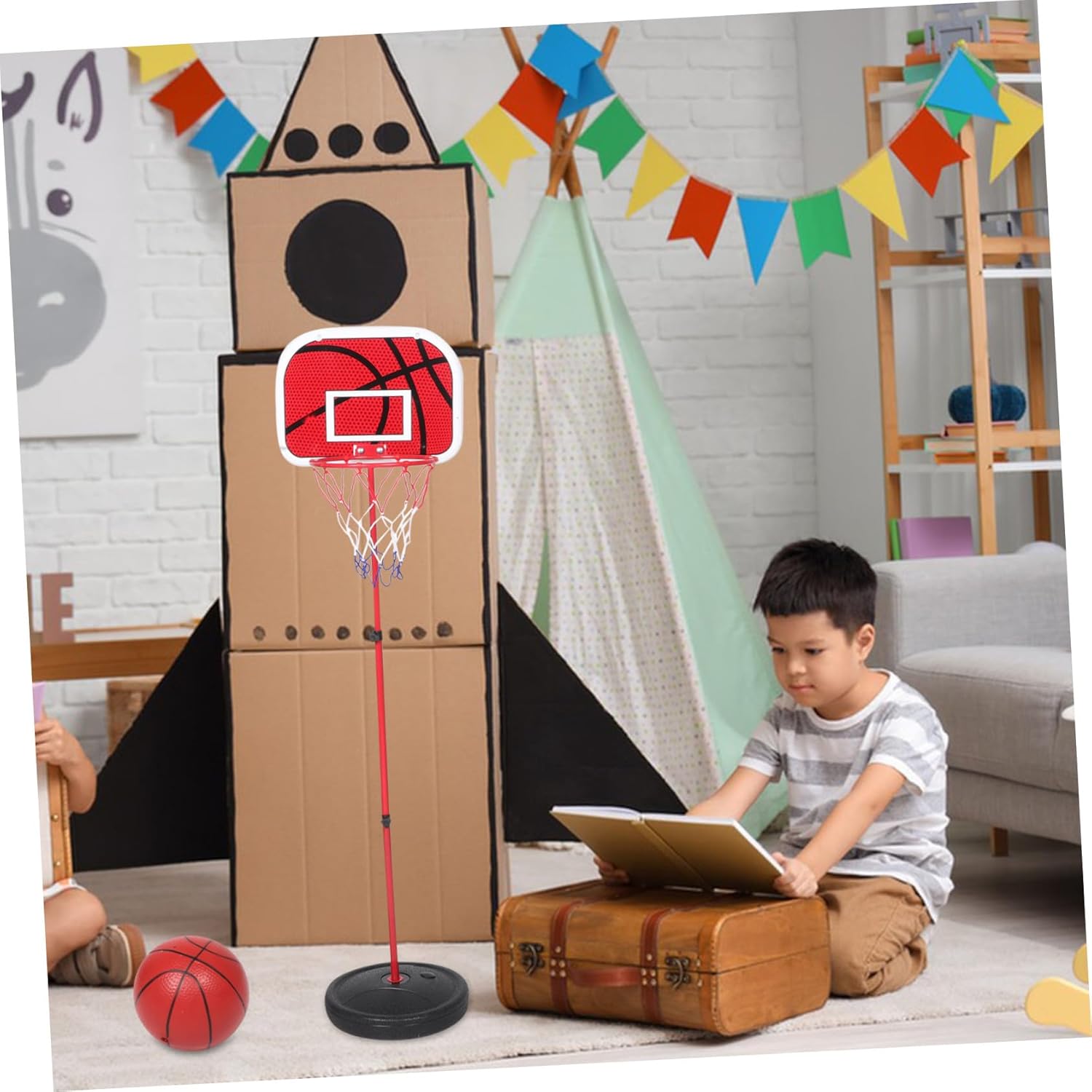 Generic Adjustable Mini Basketball Hoop with Iron Stand Portable Basketball Goal for Indoor Outdoor Sports Promotes Active Play and Easy Assembly