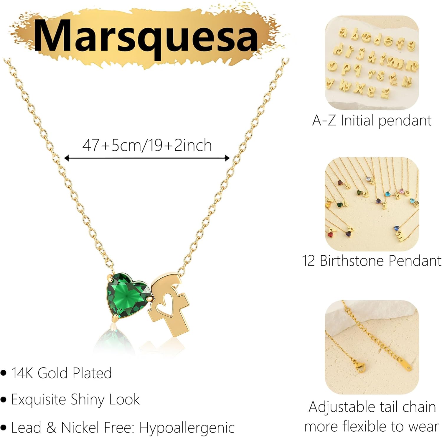 Gold Initial Necklaces with Birthstone for Women, Dainty Heart Birthstone Cute Letter Pendant Necklace Personalized Jewelry Trendy Stuff Gift for Teen Her - Image 4