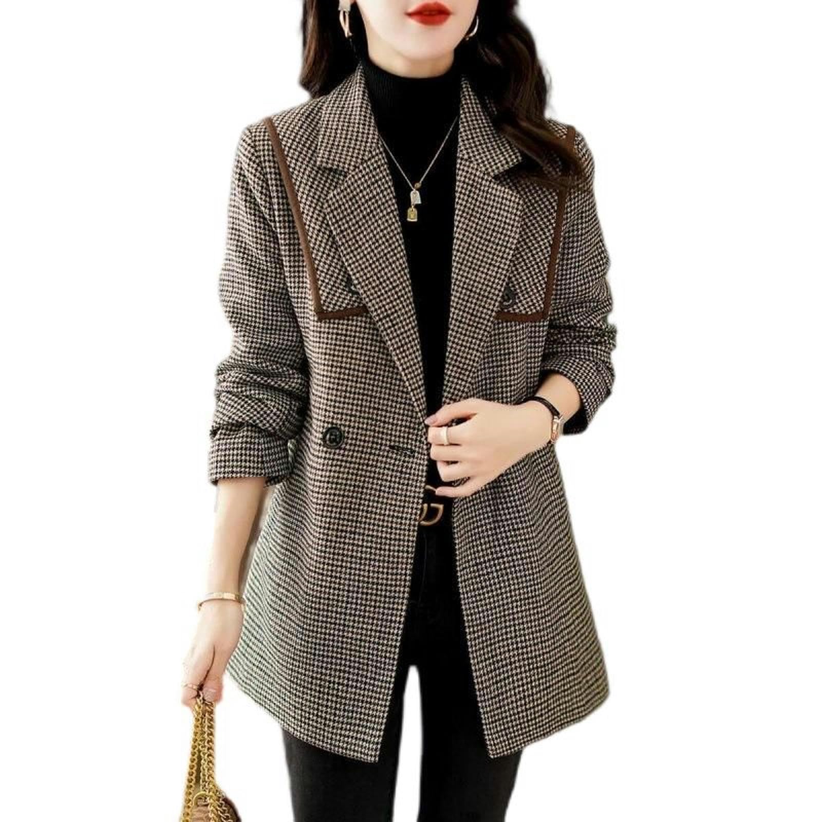 Giacca da Abito da Donna, Modello Sciolto Stile Britannico, Top Doppiopetto - Stile Colore Immagine - 2XL