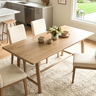 69" Wood Dining Table Seats 6, Solid Legs Natural Finish