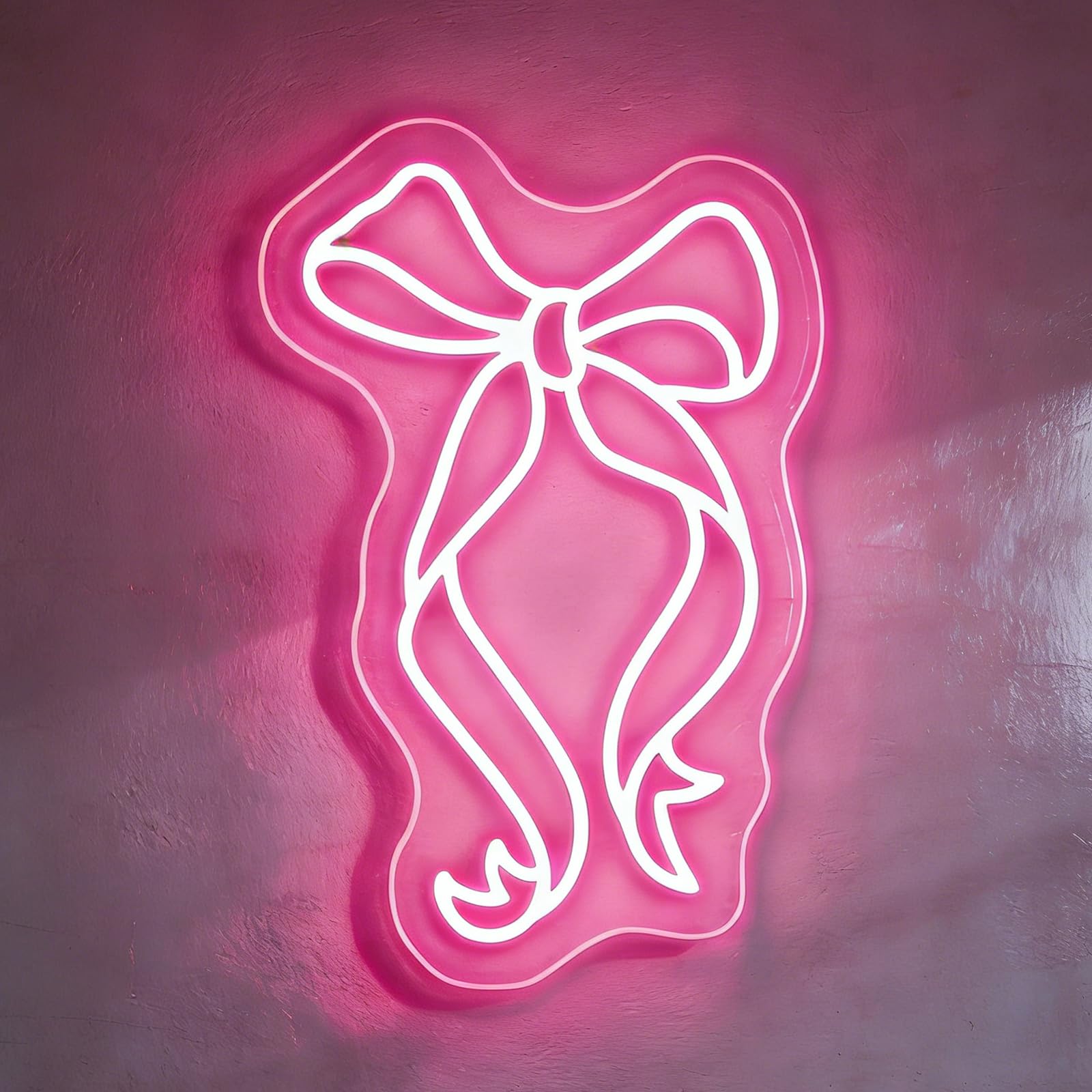 Pink Bow Neon Light Sign, Acrylic LED Neon Lights, Cute Bow Lamp for Preppy Room Decor, USB Powered Pink Neon Sign for Bedroom Wall, Dorm, Salon Aesthetic Decoration