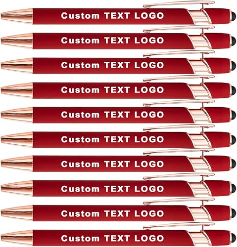 HEYZARDA Bolígrafos personalizados con nombre, texto, logotipo para oficina, escuela, negocios, 1-100 unidades, color rojo a granel