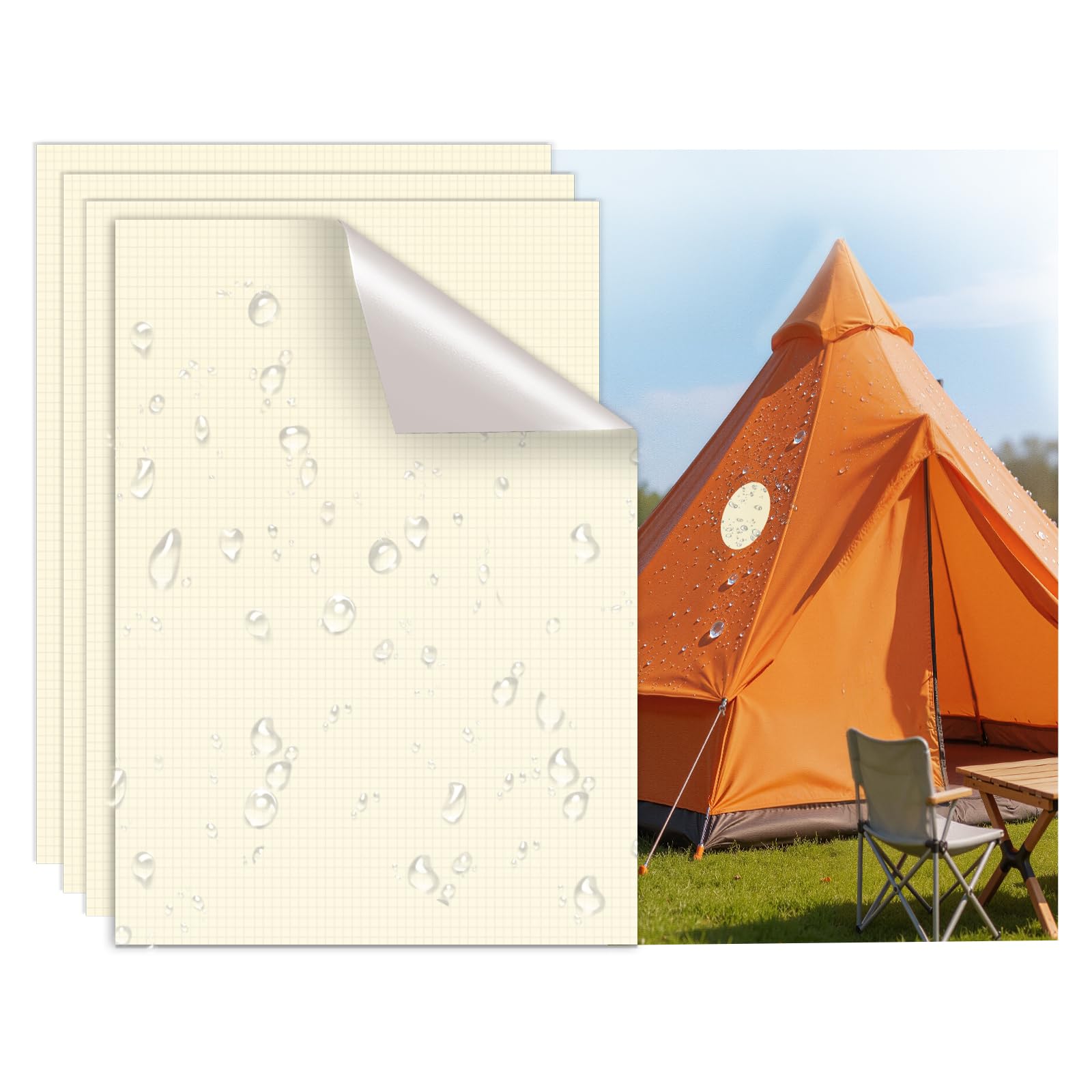 Waterproof Nylon Tent Repair Kit Patches – Outdoor Gear Ripstop Fix Fabric Repair Tape, Self-Adhesive Patches for Clothing, Down Jacket, Puffer Coat, Sleeping Bag, Backpack, 4PCS White