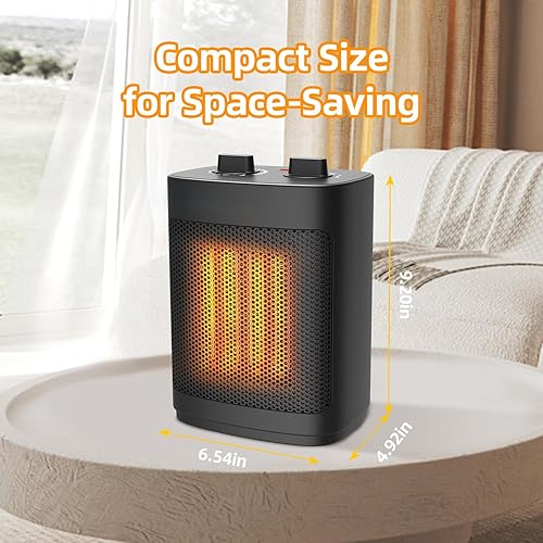 Miniatura 6 de Calentador de espacio pequeño, calentadores portátiles de 1500 W para uso en interiores con termostato, calentador de escritorio de cerámica PTC
