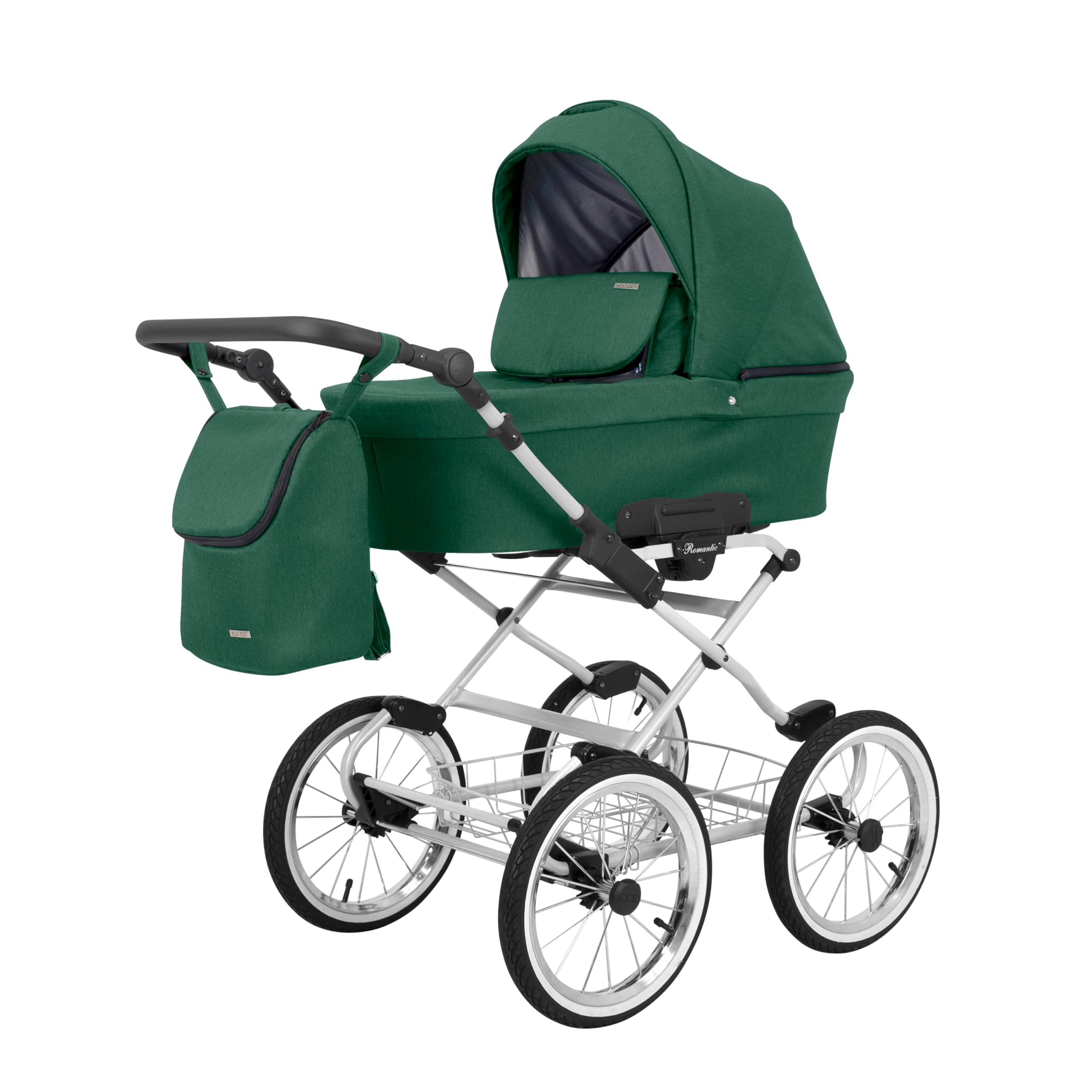 Poussette landau bébé 3 en 1 et 2 en 1 nacelle siège-auto bébé Kunert ROMANTIC retro 3en1 et 2en1 pousette 3 in 1 et 2 in 1 (vert- cadre gris, 3en1 Cosmo)