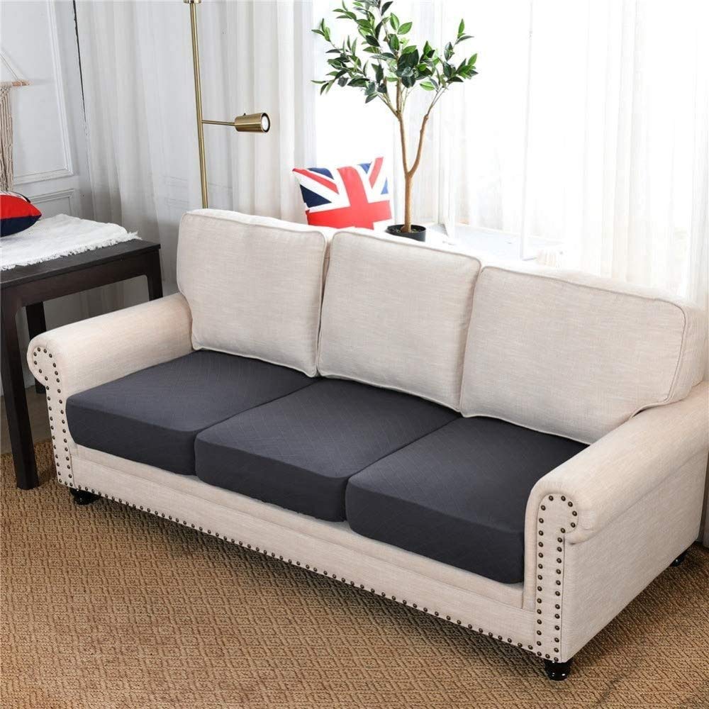 Housse de canapé extensible jacquard spandex bleu anti-plis coussin séparé