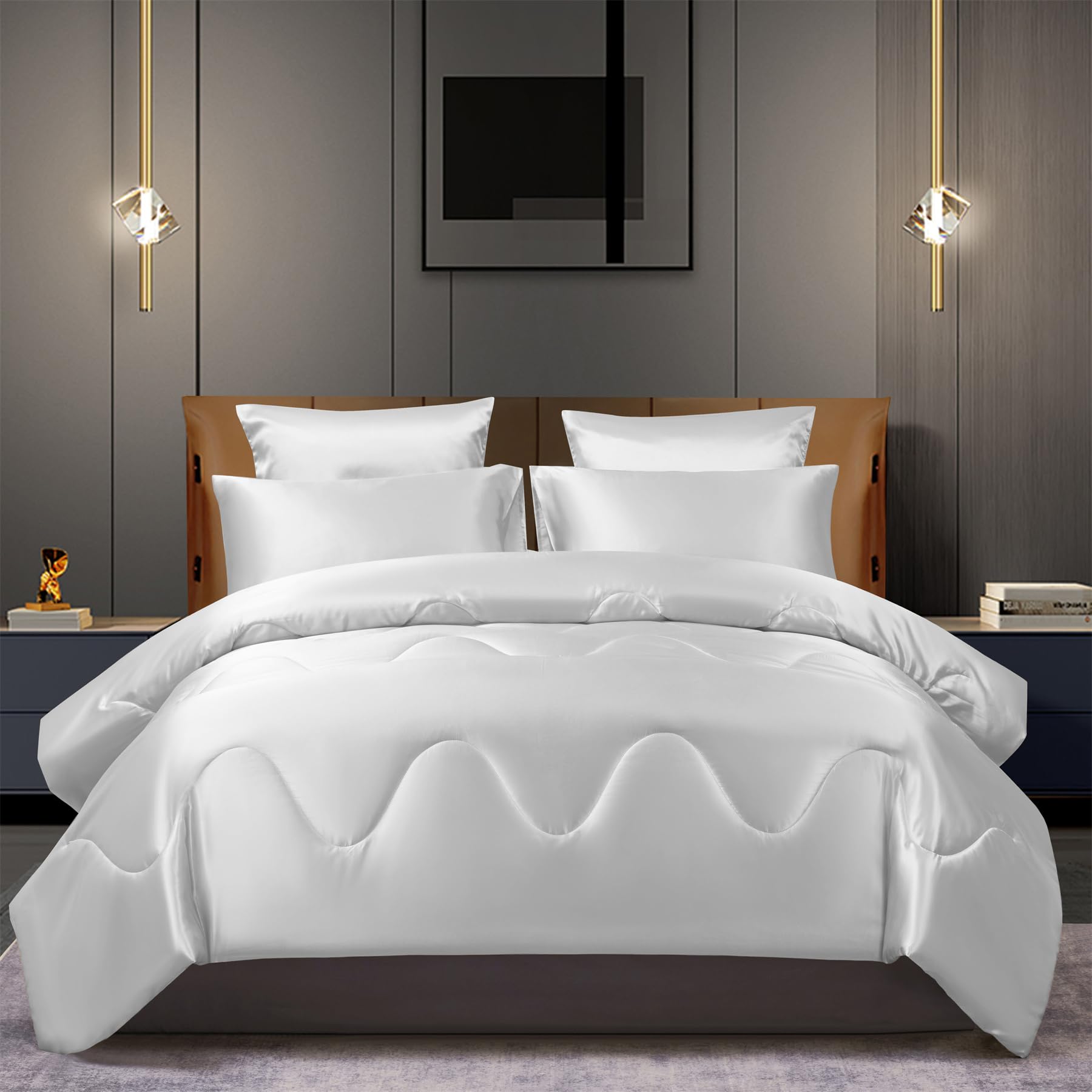 Copriletto In Raso 220x240 Cm – Beige, Morbido E Setoso, Con 2 Federe 80x80 Cm, Ideale Per L'estate
