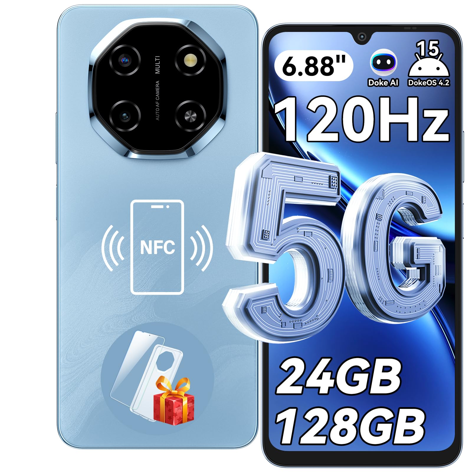 Blackview Shark 6 Unlocked Android Phones 5G (2025), Android 15 Cell Phone Unlocked, 6.88" 120Hz Display, 24GB+128GB/2TB, 16MP+8MP AI Camera, 5000mAh/