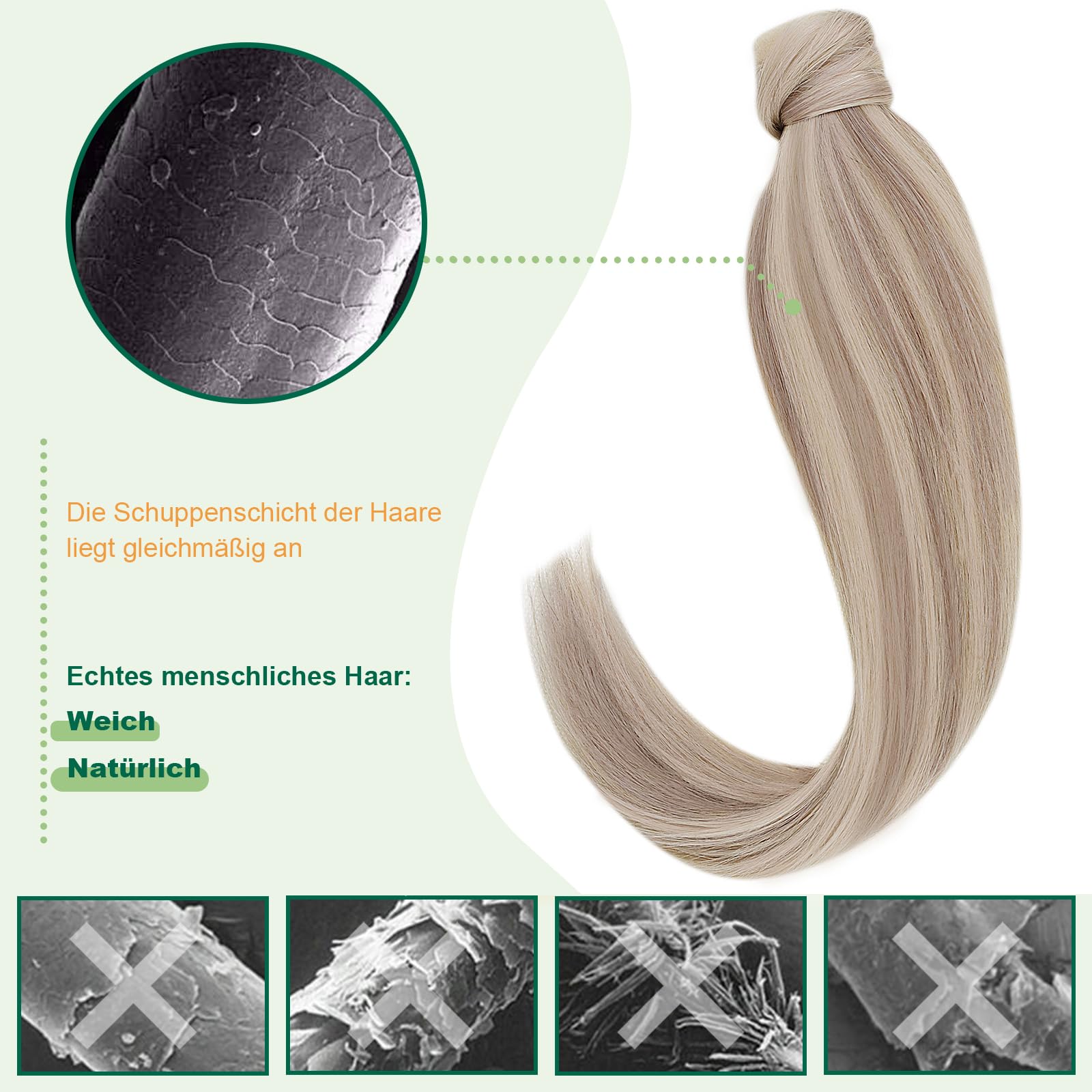 Easyouth Wrap Around Zopf Extensions Echthaar 45 cm 80g Farbe Aschblond Mix Gelb Blond Echthaar Zopf Extensions Pechschwarz #18P613